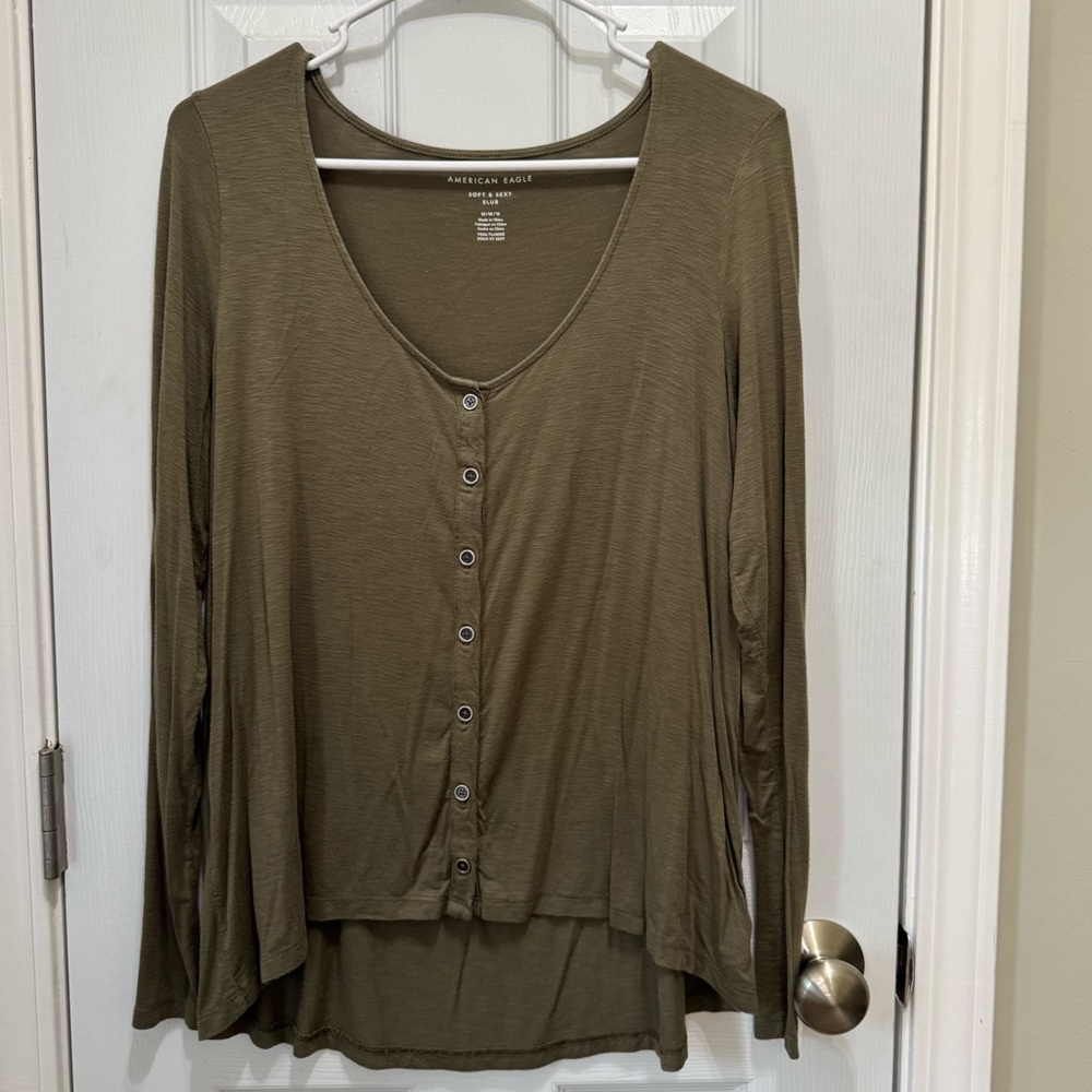 American Eagle Outfitters Olive Green Women's Top